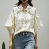 European Fashion Heavy Industry Diamond Temperament Casual Shirt Female Senior Sense Thin Shirt Woman Trend