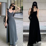 Hottie Solid Color High-Waisted Dress Women's New Summer Waist Showing Thin Shoulders Inside The Knee Dress