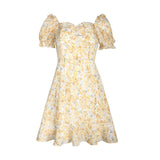 Sweet And Spicy Breeze Floral Dress French Orange Sterling Skirt New Bubble Sleeves Closed Waist A Short Skirt Summer