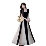 French High-End Temperament Mesh Yarn Short-Sleeved Dress Female Summer Sister To Close The Waist Thin Bump Big Swing Dress