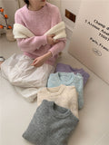 KANING Candy Color Gentle Round Collar Collar Sweater 2026 Autumn And Winter New Korean Soft-Creative Loose Knitted Shirt