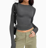 Ins Sexy Hottie Short-Sleeved T-Shirt Girl Basic Long-Sleeved Bottom Top Lady