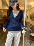 Snow Cotton Korean Autumn And Winter Sweet Wind And Fake Two Spliced Long-Sleeved T-Shirt Women's Top Half Open Collar Small Fragrant Blouse