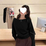 One Word Collar Languid Languid Niche Thin Sleeve Top Femininity Femininity Autumn Hannest Gentle Sweater Woman