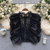 European Court Style Lace Shirt Women's Summer Sleeveless Hooks Hollow Lotus Leaves Side Super Fairy Gold Sweet Blouse
