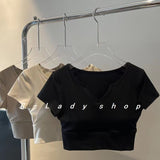 Summer New Solid Color With Chest Cushion V-Neck Short-Sleeved T-Shirt Women's Sports Yoga Suit With A Short Top