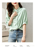 2026 Summer New Five-Sleeve Casual Temperament Striped Shirt Women Short Sleeve Loose Thin Round Collar Shirt