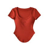 Pure U-Shaped Square Collar T-Shirt Curved Under The Hem Of Short-Sleeved T-Shirt