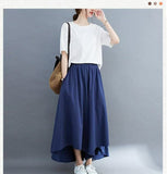 Summer Large-Size Women's Fat Mm Wrinkled Solid Color Pocket Nine-Pointed Trousers Loose Skirts Casual Wind Irregular Broad Leggings