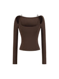 One-×Ö Collars With Long-Sleeved T-Shirt Purple Slim Slim Top Temperament Side-On-Shoulder-To-Wear T-Shirt