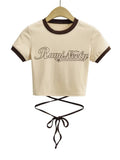 Hottie Summer Personality Round Neck Print Rope Short-Sleeved T-Shirt Short-Sleeved T-Shirt