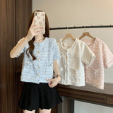 Temperament Short-Sized Fragrant Coat Summer New Coarse Flowers Tidly Short-Sleeved Top Woman