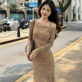 Autumn Sexy Shoulder Hanging Neck Dress Woman Slimy Temperament Elegant Hollow Dress