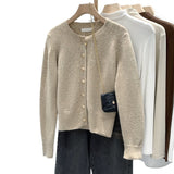 KANING Solid Color Simple Round-Neck Knitted Cardigan Women's New Oceanic Design Sweater T-Shirt 2026 Autumn And Winter