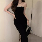 Braed Dress Spring And Summer New Dress Flavor Retro Chic Bag Hip Dress Flashing Shoulder Small Black Dress Woman