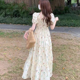 New Temperament Fresh And Gentle Wind Collar Folded Flower Dress Women Summer Waist Thin A Word Long Dress