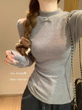 Dey-Ling Shirt Women's Clothing Autumn And Winter 2026 New Long-Sleeved White T-Shirt Women's Half-High Collar Top