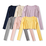 Pure Round-Neck Long Sleeves V Collar Knitted Cardigan Repair Waist Short Top Long Sleeve