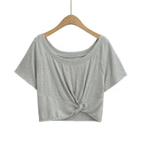 Beauty Talent Gray Kinky Design Slanted Shoulder Embody Short Sleeve T-Shirt Shorts Pure Hot Girl Top