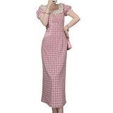 Korean Version Of The Red Lattice Dress Women's Summer New Small Man Looks Unique Beautiful Lace Dress