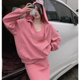 Autumn Atmosphere Age-Down Loose Lazy Set Of Women's Large Size Hoodie + Hanging Neck Dress Cover Meat Two Sets