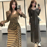 Pure Hot Girl Hit The Striped Dress + Outer Shawl 2026 Autumn And Winter New Popular Dress Women's Dress