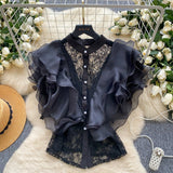 Cisematic Court Style High-Level Sleeveless Shirt Women's Summer Mesh Lace Yarn Light And Chic Top