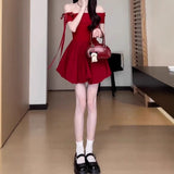 French Word Shoulder-To-Shoulder Black Dress Women's New Summer Hepburn Style Beautiful Pony Buds Short Skirt