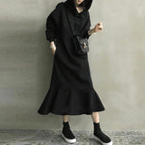 Autumn And Winter Loose Hoodie Dress Over The Knee Fish Tail Long Dress