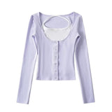 Spice Girls Autumn New Personalized Fake Two Long-Sleeved T-Shirt Hanging Neck Tie Short Bottom Top