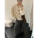 KANING Purple Thin Round Collar Knitted Cardigan 2026 Autumn And Winter New Loose Lazy Wind Solid Color Sweater Jacket