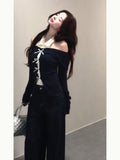 Pure Babes Spliced Bow Knitted Women's Autumn Design Slim Slimming Bottom Shirt Inside The Top