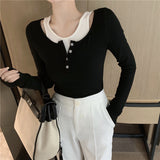 Design Sense Of A Niche Fake Two T-Shirts In Autumn 2025 New Korean Version Slimming Long Sleeve Bottom Shirt Top