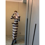 Autumn And Winter Korean Style Striped Long-Sleeved Dress High-Grade Femininity To Show Body Long H-Shaped Dress