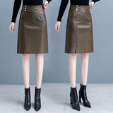 Autumn And Winter New 2025 Half-Dress Women's PU Leather Skirt Medium Long High-Waisted Hip Skirt Korean Version Thin A-Character Skirt
