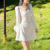 Early Spring Pure Luster Collar Long-Sleeved Dress Female Korean Version Of The Design Sense Of The Body With Temperament A Word Short Skirt