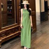 2025 Holiday Style Retro Green Vest Dress Women's Summer Waist Is Thin And Chic Niche Dress