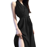 Pure-Want Red Hanging Neck Dress Woman 2025 Early Spring New A-Character Sister To Close The Belt To Repair The Body Of The Long Dress