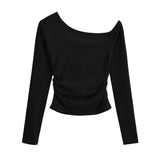 Autumn New Blogger Pure Lusty Slant Shoulder Plus Velvet Long Sleeve Bottom Shirt