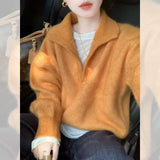 LEKA Old Money Wind Green V Lame Sea Hair Sweater Women Autumn And Winter Lazy High Sense Thick Collar Knitting Top