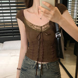 French Lace Babes Sling Lace-Side Vest Women Summer New V-Neck Collar Collar Collar Collar Small Short Outside Wear
