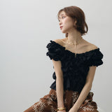 Multiplication Large Quantities Of Goods In The Summer New Before And After 2 Lotus Edges Collar Bubble Sleeve Tops Sexy Lace Shirt