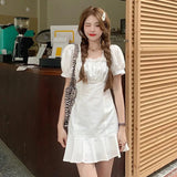 Bubble Sleeve White Dress Women Summer New French First Love Short Skirt Small Man Tall