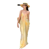 Yellow Temperament Seaside Resort Windy Dress Fainting V-Neck Zipper Sling Dress Women's Summer