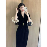 French Hepburn Black Velvet Dress Autumn And Winter High-End Feeling Waist Small Black Dress Light Luxury Small Dress Dress Dress Girl