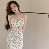 Sexy Babes V-Neck Long Broken Floral Dress Women's Summer Dress A-Dress Tea Break With Long Skirt