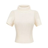 Sweet Sister Atmosphere High Collar Bottom Knitted Shirt Women With Short Sleeves Tight Short Coat Short Waist