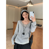 [Floak Cotton] White Striped Two Long-Sleeved T-Shirts On The Autumn Korean Loose Lazy Windshield Shirt