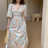 Broken Floral Dress Fried Street Light-Cooked Wind High-End Temperament Age-Reed Fashion Design Feel Waist-Tieed Dress Goddess Fan Xia