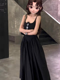 French Tea Break Hanging Dress Women's Summer 2025 New High-End Temperament To Show Thin Black Long Dress